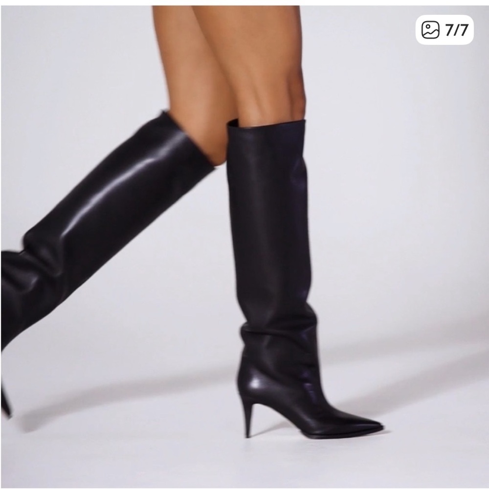 Tamara Mellon Trinity Black Leather Heeled Boots - Picture 7 of 14